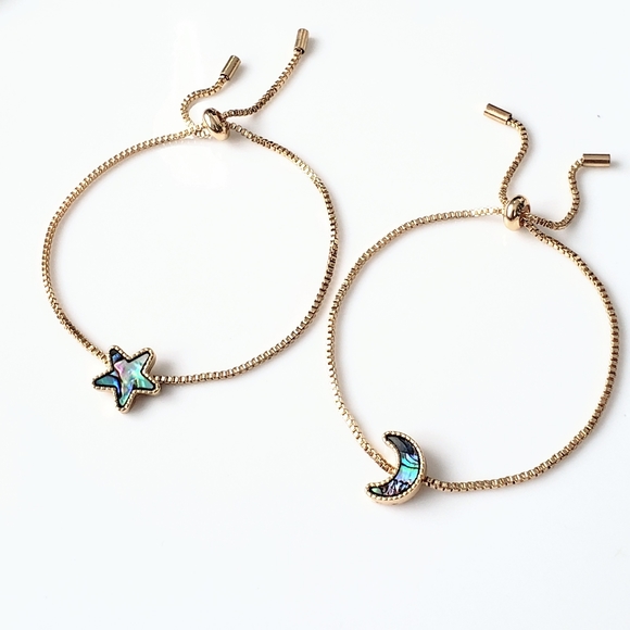 Abalone shell moon and star bracelet set - Picture 2 of 5